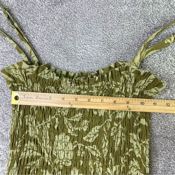 Pilcro Anthropologie Smocked Printed Linen Wide Leg Jumpsuit Medium Moss Floral - Picture 13 of 16